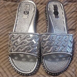 Chic Silver Embellished Slide Sandals